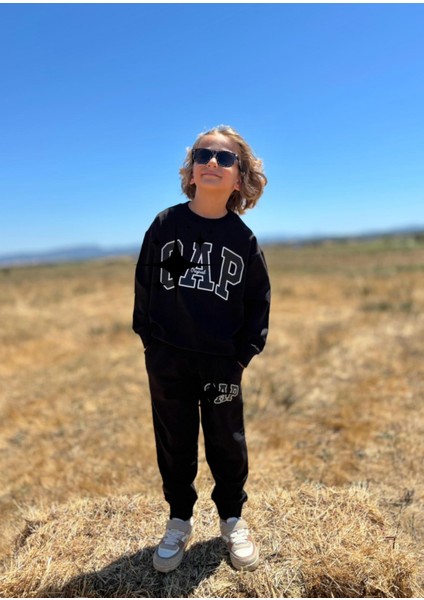 Düz Renk Baskili 2 Iplik Sweatshirt-Eşofman Altı Mevsimlik Erkek Çocuk Takım