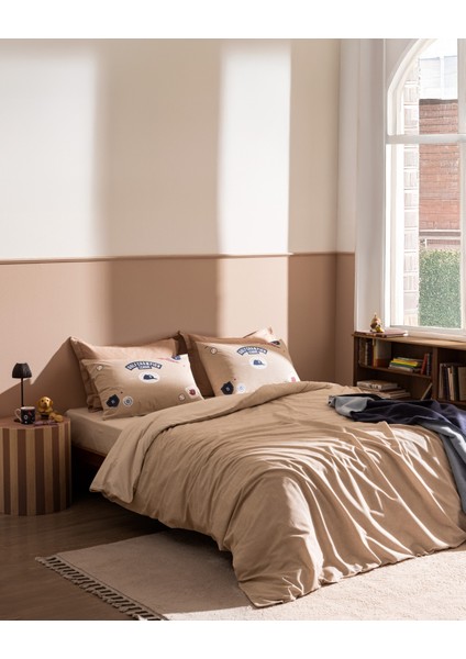 Ruben Çift Kişilik %100 Pamuk Ranforce Baskılı Nevresim Takımı - Bej