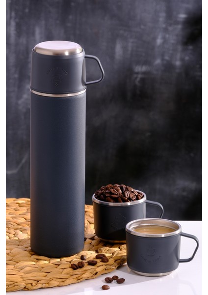 Paslanmaz Çelik 3 Bardaklı Termos 500ml - 6 Saat Sıcak, 12 Saat Soğuk Tutma Özelliği