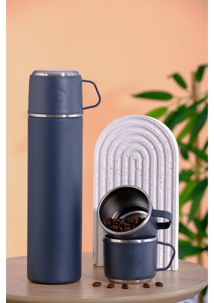 Paslanmaz Çelik 3 Bardaklı Termos 500ml - 6 Saat Sıcak, 12 Saat Soğuk Tutma Özelliği