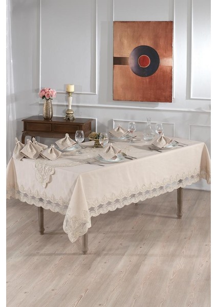 Midye Masa Örtüsü Takımı 26 Parça Cappucino
