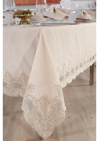 Midye Masa Örtüsü Takımı 26 Parça Cappucino modelleri