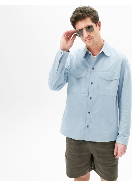 Erkek Mavi Süet Gömlek