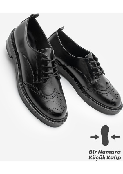Kadın Bağcıklı Maskülen Çift Yüzlü Günlük Oxford Ayakkabı Sindo Siyah