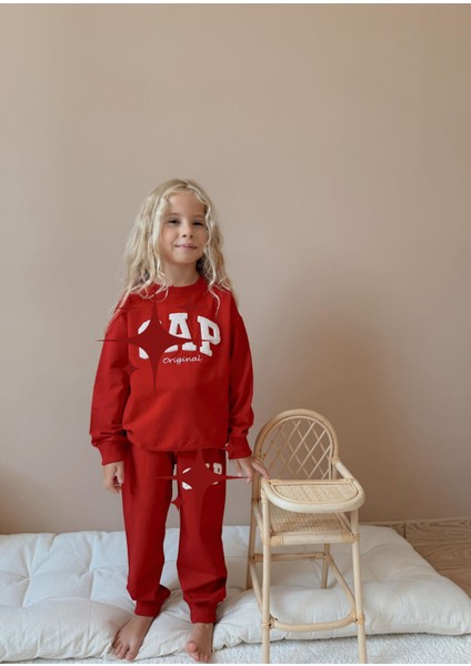Punch Işlemeli Baskılı 2 Iplik Sweatshirt-Eşofman Altı Mevsimlik Kız Çocuk Takım
