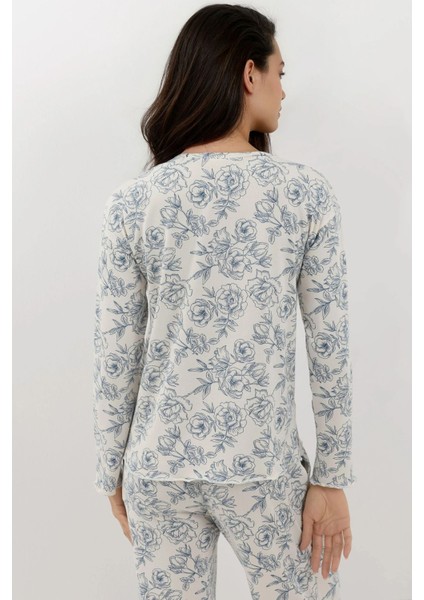 Kadın Desenli Yumuşak Dokulu Rahat Kesim Çiçekli Pijama Takımı Çok Renkli