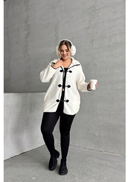 Büyük Beden Önü Kapamalı Cepli Uzun Kollu Peluş Mont 301816 indirimleri