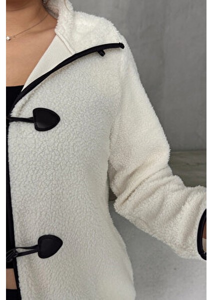 Büyük Beden Önü Kapamalı Cepli Uzun Kollu Peluş Mont 301816
