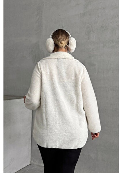 Büyük Beden Önü Kapamalı Cepli Uzun Kollu Peluş Mont 301816