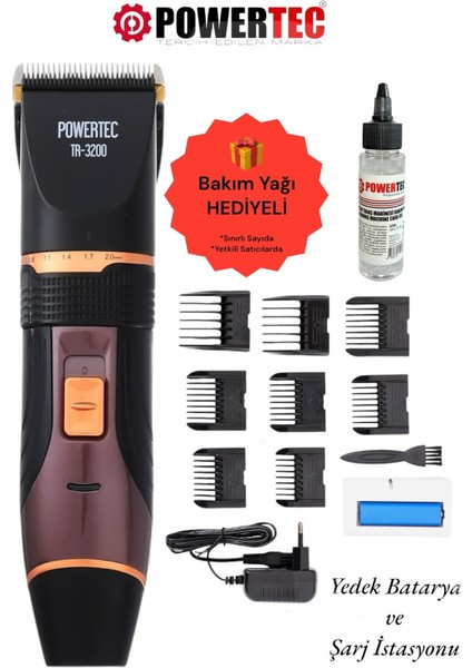 TR-3200 Kablosuz, Şarjlı Profesyonel Saç, Sakal, Ense, Vücut (Kesme-Düzeltme) Tıraş Makinesi
