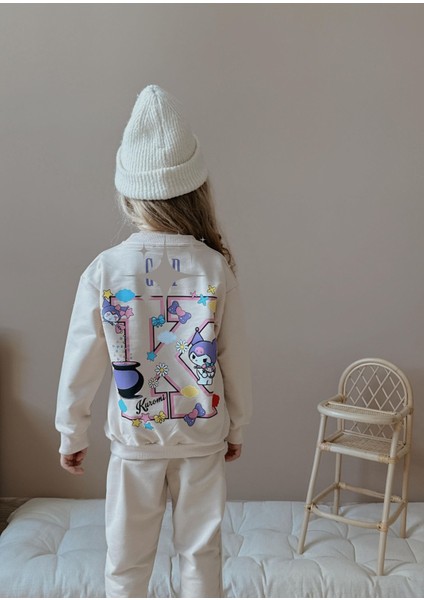 Kuromi Çicek Işlemeli Baskılı 2 Iplik Sweatshirt-Eşofman Altı Mevsimlik Kız Çocuk Takım fiyatları