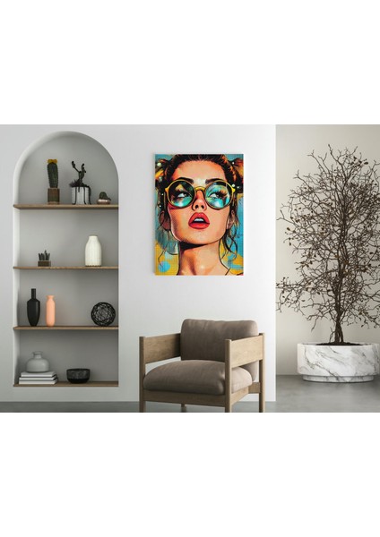 Sarı Gözlüklü Kız Pop Art -Ahşap Mdf Tablo