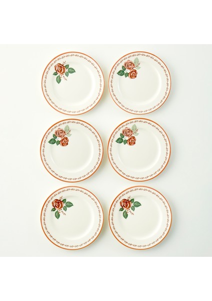 Rose 6'lı Porselen Pasta Tabağı Seti (21 Cm)
