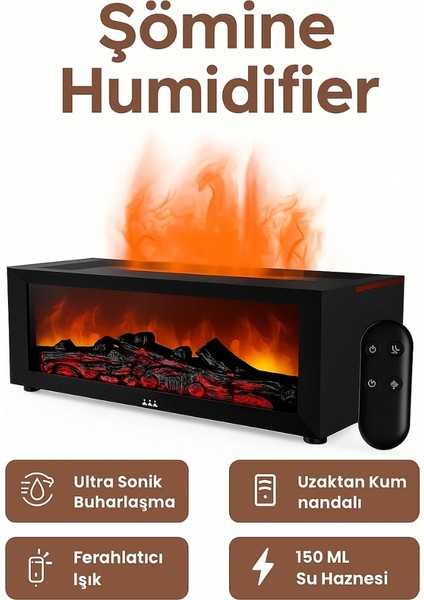 Şömine Tasarımlı Ultrasonik Buhar Makinesi Kumandalı Hediyelik Aroma