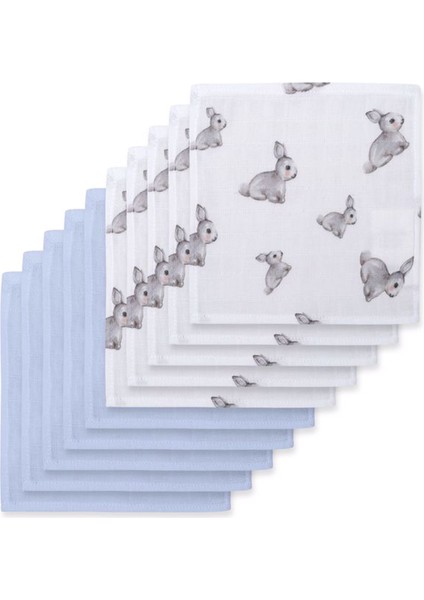 %100 Iconique Lapin & Endless Blue 10`lu Müslin Bebek Ağız Bezi
