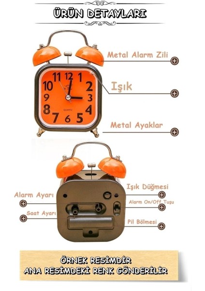Mini Nostaljik Metal Masa Üstü Işıklı Masa Saati - Çalar Saat modelleri