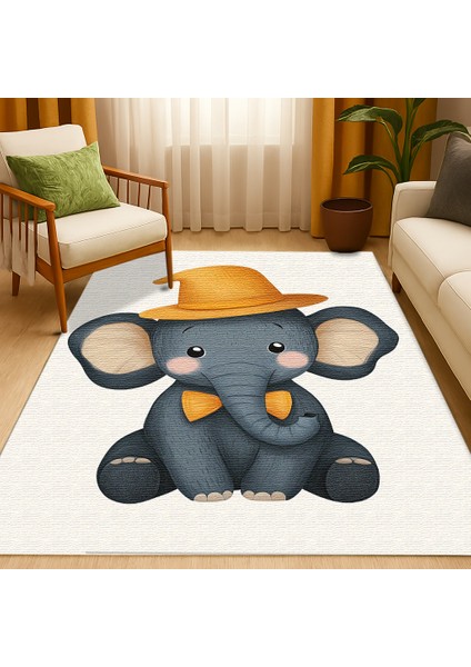 Kaymaz Tabanlı Fil Motifli Çocuk Halısı, Eğlenceli Oyun Odası Halısı fiyatları