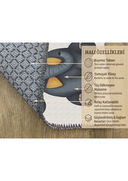 Kaymaz Tabanlı Fil Motifli Çocuk Halısı, Eğlenceli Oyun Odası Halısı modelleri