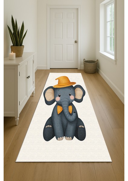 Kaymaz Tabanlı Fil Motifli Çocuk Halısı, Eğlenceli Oyun Odası Halısı indirimleri