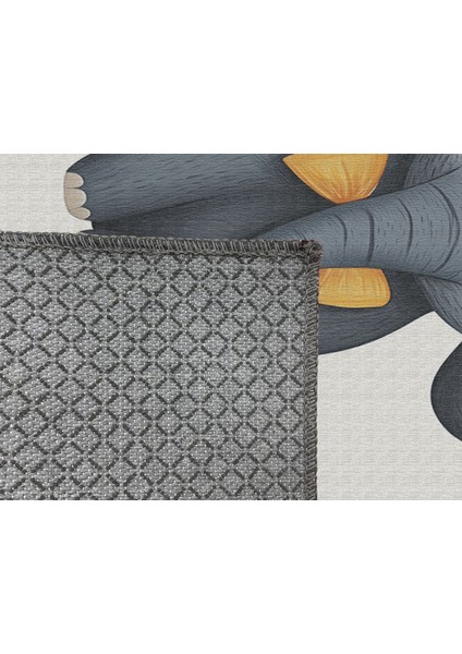 Kaymaz Tabanlı Fil Motifli Çocuk Halısı, Eğlenceli Oyun Odası Halısı