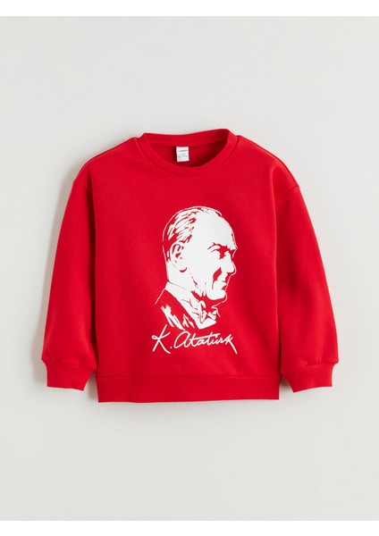 Yeni Sezon Bisiklet Yaka Uzun Kollu Atatürk Baskılı Kız Bebek Sweatshirt