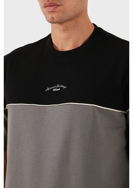 % 100 Pamuk Regular Fit Bisiklet Yaka Renk Bloklu T Shirt Erkek T Shirt XM001034 AF10362 MC225