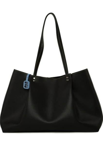 Siyah Kontrast Dikişli Pilili Maxi Boy Çanta modelleri