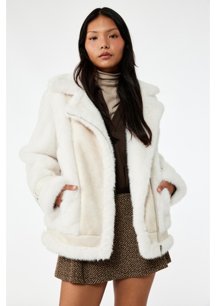 Fermuarlı Süet Görünümlü Suni Kürk Biker Ceket fiyatları