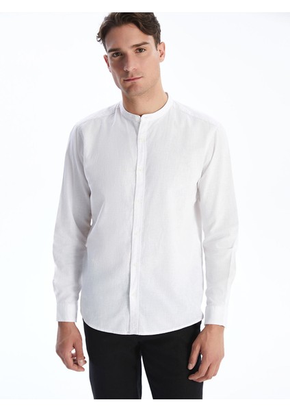 Yeni Sezon Regular Fit Uzun Kollu Keten Karışımlı Erkek Gömlek