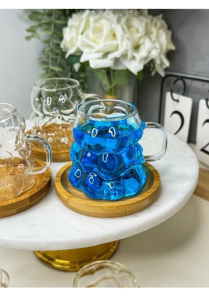 Ibico 2 Adet Kulplu Boncuk Şekilli Cam Bardak – 350ML Borosilikat Üzüm & Kabarcıklı Tasarım