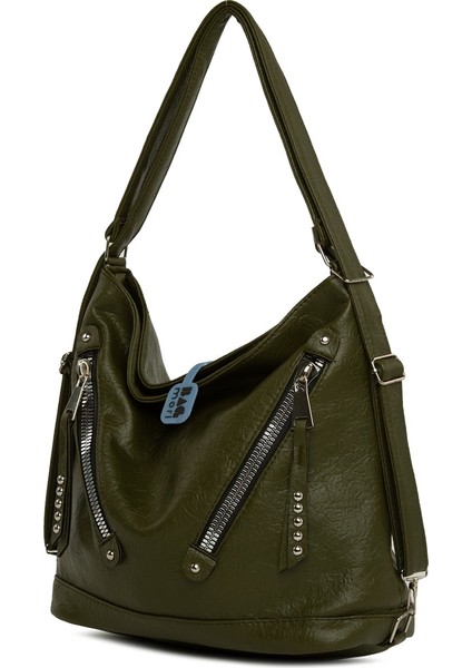 Haki Yumuşak Dokulu Çift Çapraz Fermuarlı Askılı ve Sırt Salaş Çanta fiyatları