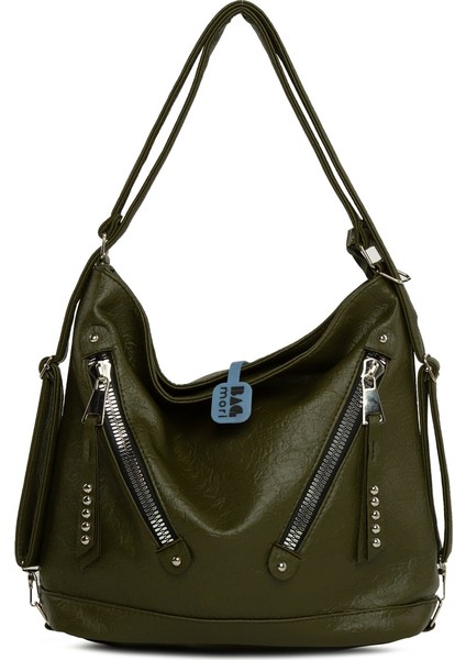 Haki Yumuşak Dokulu Çift Çapraz Fermuarlı Askılı ve Sırt Salaş Çanta fırsatları