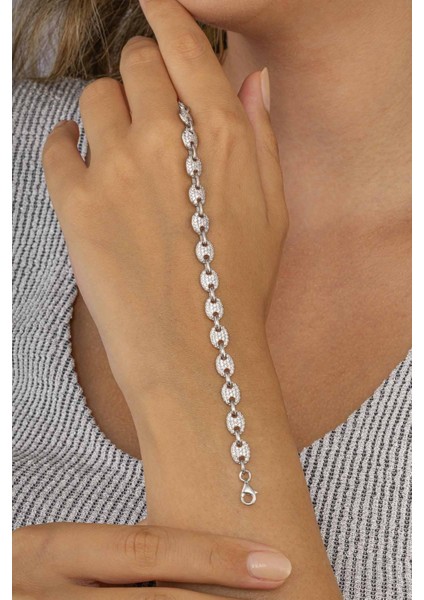 Zirkon Taşlı Oval Kesim Parçalı Tamtur Gümüş Kadın Bileklik fiyatları