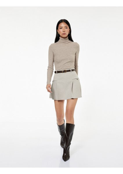 Cep Detaylı A Kesim Pileli Mini Etek