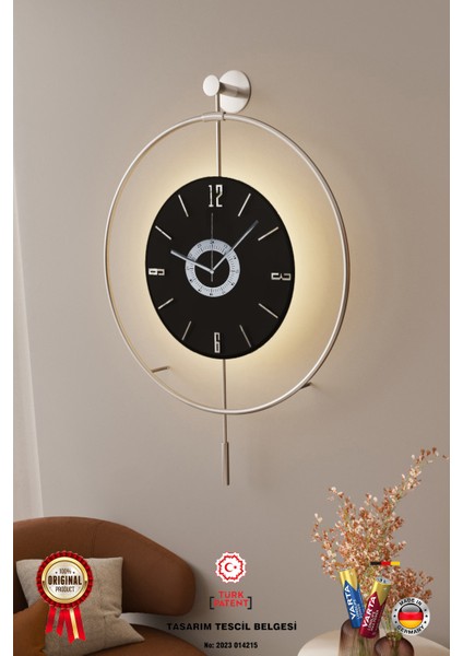 (Büyük Boy-50*75 cm)Mat Gümüşe -Siyah Kristal-Pilli Led-Modern Dekoratif Krom Cam Duvar Saati fırsatları