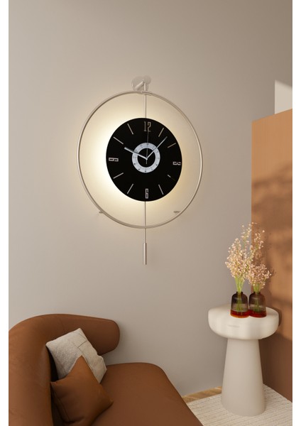 (Büyük Boy-50*75 cm)Mat Gümüşe -Siyah Kristal-Pilli Led-Modern Dekoratif Krom Cam Duvar Saati indirimleri