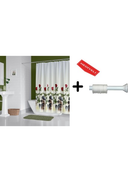 Banyo Duş Perdesi 12005 120X200 Perde Borusu Askı Aparatı 90X130 Hediyeli