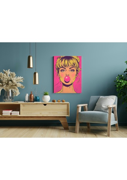 Sarışın Kız Pembe Sakız Pop Art -Ahşap Mdf Tablo fiyatları