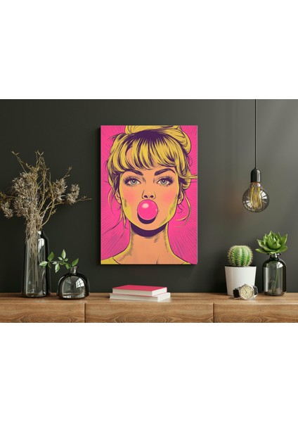 Sarışın Kız Pembe Sakız Pop Art -Ahşap Mdf Tablo modelleri