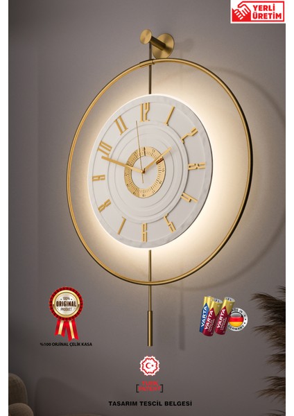 12-24h - Xxl 60x80cm-Timelless Kristal (Pilli) (Quartz ), Metal (Mobilya) Duvar Saati