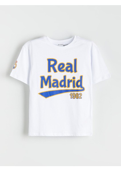 Yeni Sezon Bisiklet Yaka Real Madrid Baskılı Erkek Çocuk Tişört