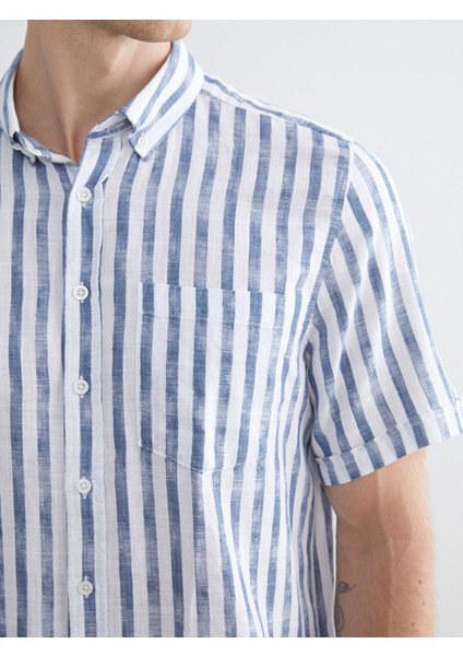 Yeni Sezon Regular Fit Kısa Kollu Çizgili Poplin Erkek Gömlek modelleri
