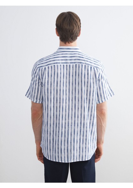 Yeni Sezon Regular Fit Kısa Kollu Çizgili Poplin Erkek Gömlek fırsatları