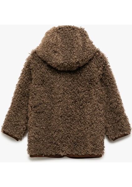 Uzun Kollu Cep Detaylı Kapşonlu Peluş Mont fiyatları