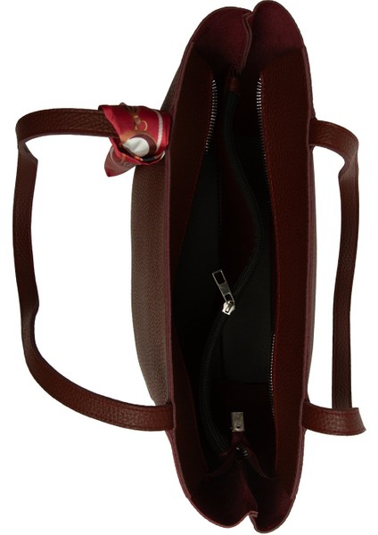 Bordo Üç Bölmeli Şallı Tote Çanta fırsatları