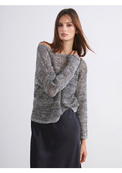 Yeni Sezon Kayık Yaka Ajurlu Kadın Triko Kazak