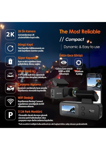 Rexıng V1 Lıte 2k Wıfı Arac Kamerası + 32GB Sd Kar modelleri
