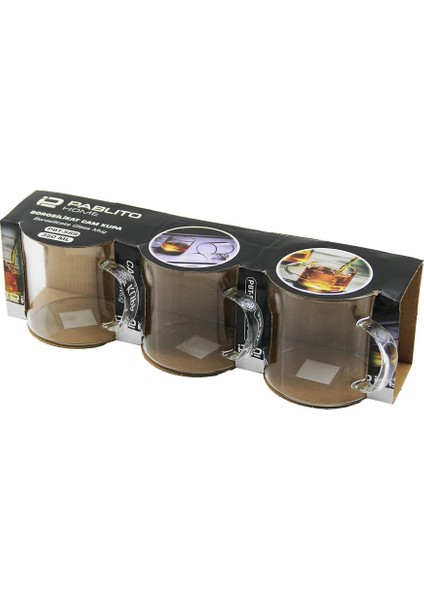 Pablıto Home PBT-589 3'lü Borosilikat Tombul Kulplu Cam Kupa Bardak Seti (350ML) Isıya Dayanıklı