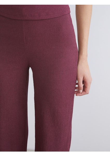 Yeni Sezon Beli Lastikli Dokulu Geniş Paça Kadın Pantolon modelleri