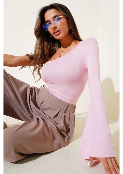Tek Omuzlu Basic Bluz Pembe